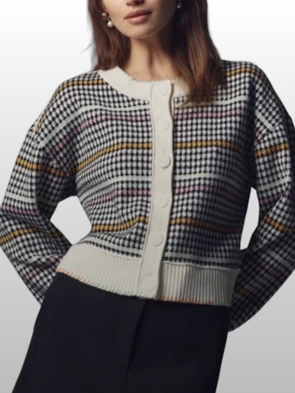 Anthropologie Maeve Women's The Sutton Colorful Houndstooth Cardigan Size XL - Picture 3 of 7